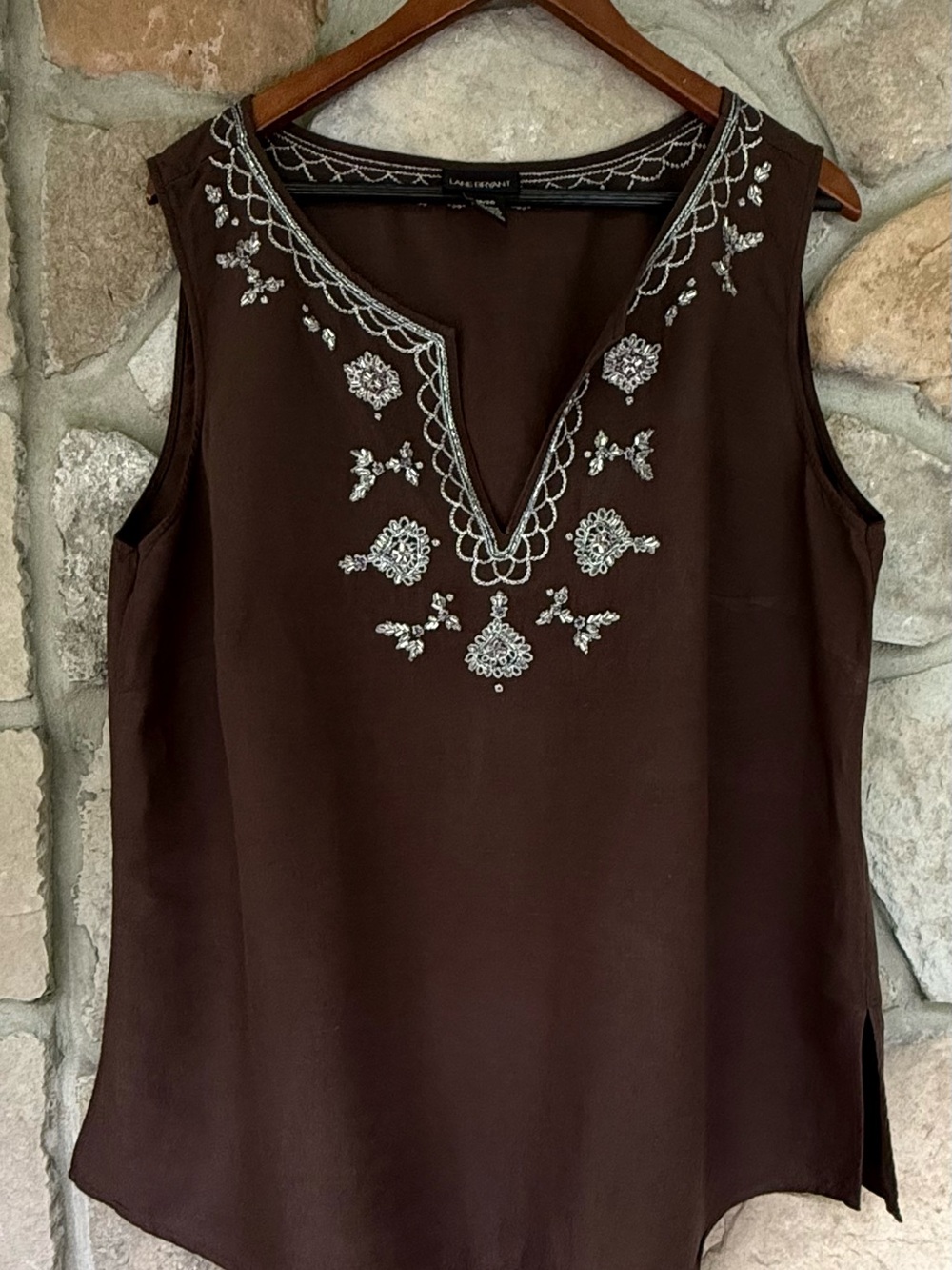 Lane Bryant Brown Sleeveless Embroidered V-Neck Camisole 18/20